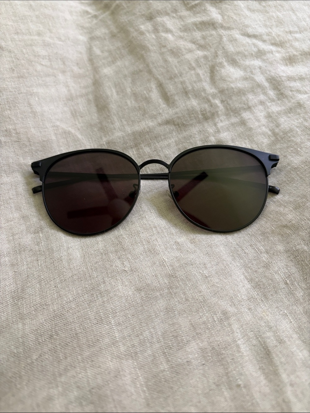 Saint Laurent Matte Black Round Metal Sunglasses with Dark Lenses